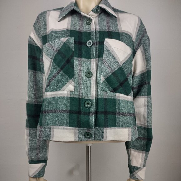 NWT Kut from the Kloth green plaid flannel shirt jacket Shacket ladies Medium - Picture 1 of 7